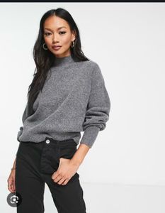 Grey Mock Neck Knitted Sweater