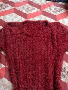 🍓Brick Red Woolen Fuzzy Sweater Dress🍓