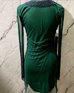 Bottle Green Heavy Work Designer Cocktail Dress