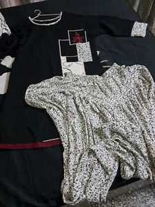 Dhoti Styled Salwar With Kurti (Black And White)