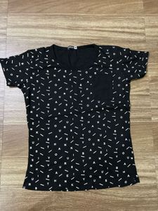 Patterned Black Pocket Tee
