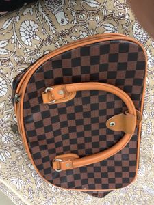Brown Checkered Satchel Bag