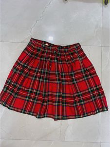 Red Plaid Pleated Skirt/ Wrap Skirt