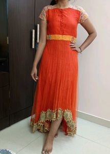 Elegant Orange Ethnic Gown