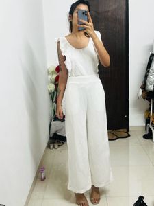 White Ruffle Sleeve Jumpsuit