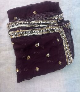 Burgundy Dupatta With Sequence Work Never Used