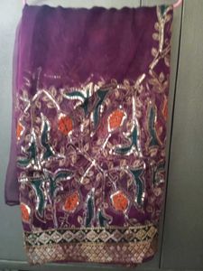 Purple Embroidered Saree with Blouse