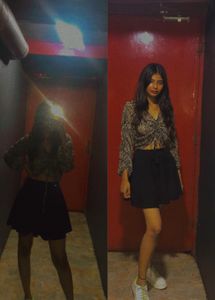 animal print drawstring crop top