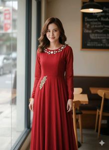 Elegant Maroon Embellished Anarkali