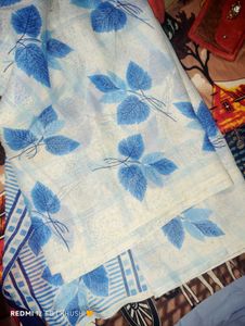 White &amp; Blue Floral Saree