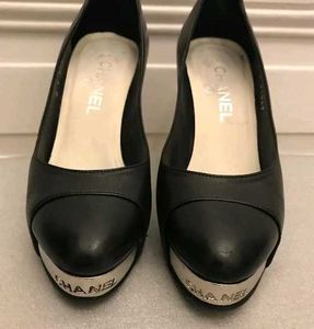 CHANEL BLACR SILVER COTED HEEL
