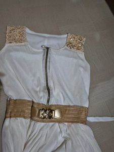White &amp; Gold Accent Dress