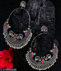 Name: OXIDIZED SILVER CHANDBALI EARRINGS , Base Me