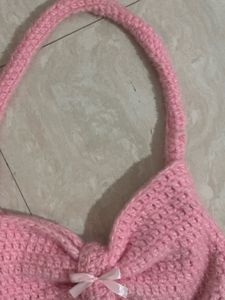 Pink Bow Crochet Bag
