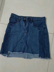 Two-Tone Denim Mini Skirt