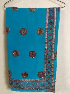 🎀Teal Sequin Saree🎀