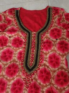 Red Kurti With Light Work.