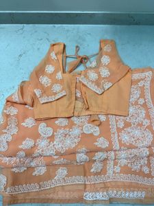 Peach Lukhnowi ChikanKari Saree