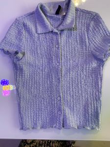 H&amp;M Lilac Textured Button-Up Top