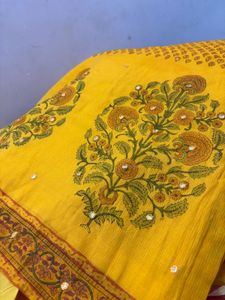 Elegant Mustard Yellow Cotton Suit Set with Dupatt