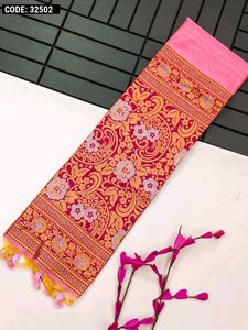 *Tussar silk saree with zari weaving work*