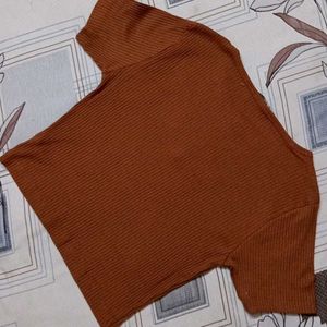 Brown Ribbed Crop Top
