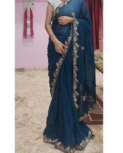 Elegant Teal Handwork Saree