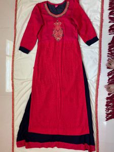 Ombre Pink Red  And Navy Blue Color Gown