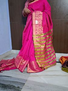 Pink &amp; Gold Silk Blend Saree