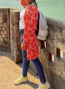 Orange Floral Print Shrug