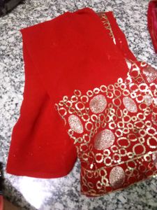 Red &amp; Silver Embellished Saree
