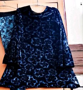 Combo Velvet &amp; Korean Plaid Embroidered Mini Dress
