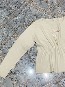 Ribbed Bow Detail Top