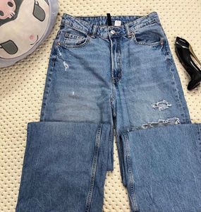H&amp;M Ripped Wide Leg Denim Jeans