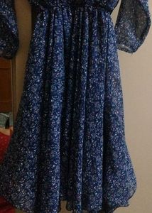 Blue Coloued V Neck Middi