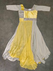 Elegant Yellow & Beige Anarkali Gown