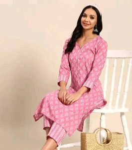 Pink Printed Kurta with Dupatta