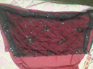 Maroon- Black Half Net Saree