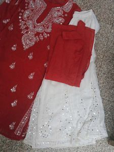 Red Embroidered Kurta Set