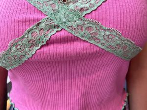 Pink Lace Trim Cami Top