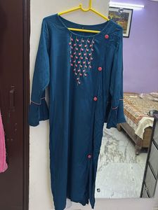 Teal Tunic Dress with Floral Embroidery