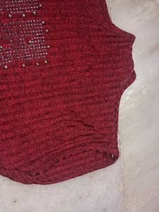 Zara Red Embellished Top