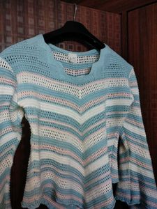 Blue Knit Crochet Top