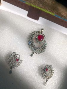 Ruby Pendant Earring Set
