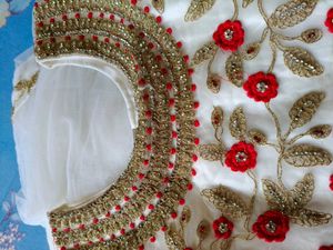 white and red gown