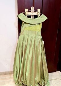 Silky Pista Green Ethnic Gown