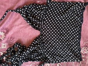 Polka Dot Tie-strap Crop Top with scarf
