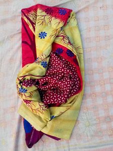 Ranipink and Cream Colour Saree With Blouse