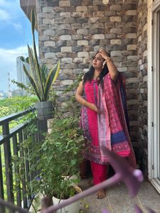 Pink &amp; Blue Printed Salwar Suit With Noodle Strap