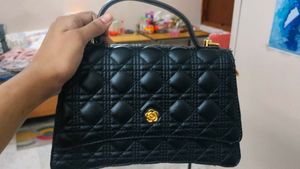Quilted Black Top Handle Bag